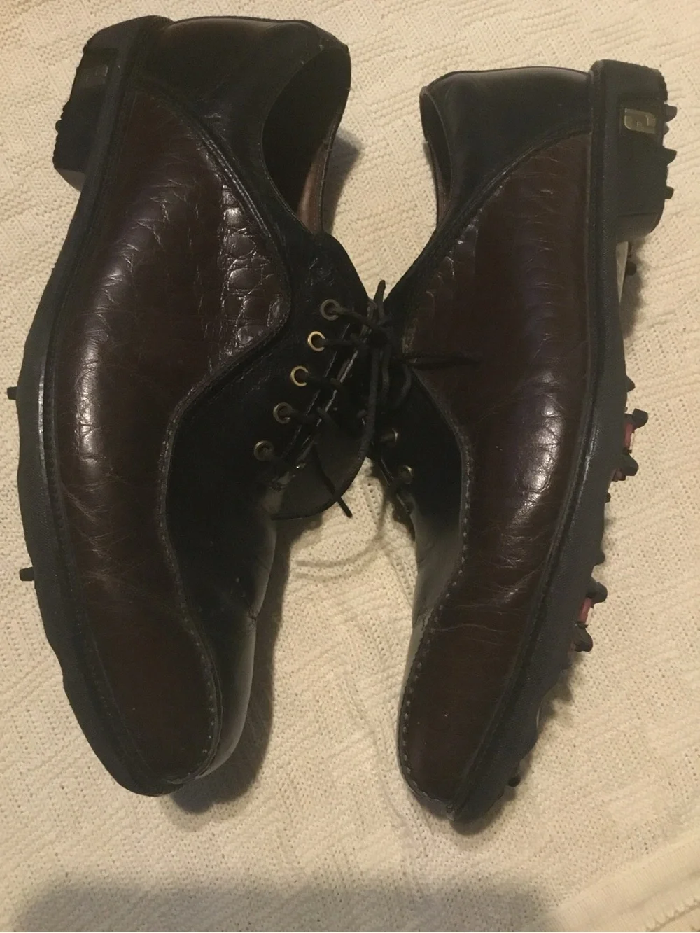 FootJoy Black Leather Lace-Up Golf Shoes Mens Metal Eyelets Size 11.5